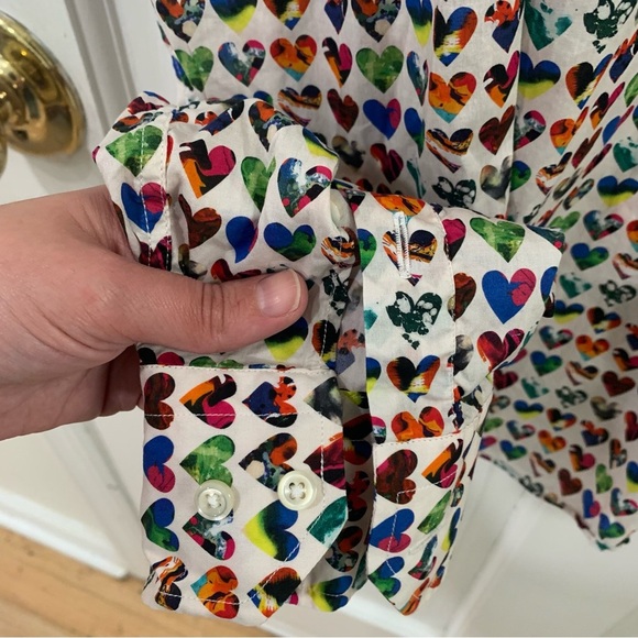 NeroSfumato Positano Liberty Fabrics Heart Pattern Button Down Cotton Shirt Sz L - Picture 3 of 10
